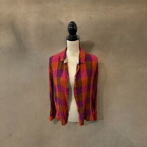 Jane + Delancey Oversized Plaid Button Down Shirt Crinkle Top - Size Large